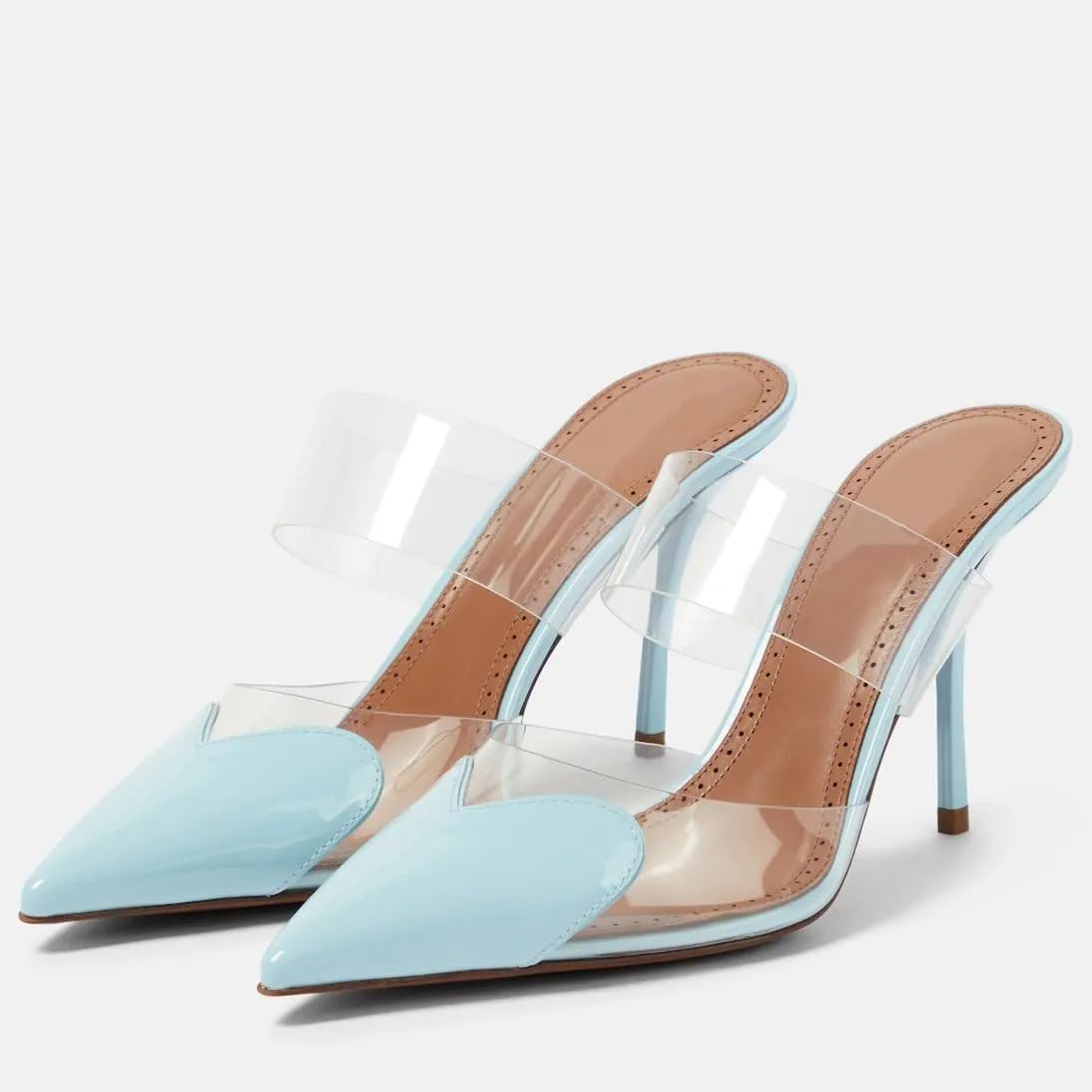 Women's High Heeled Mules Heart Clear PVC Sandals Pointed Toe Stiletto Mule Slip On Sandals Party Wedding Dress Shoes