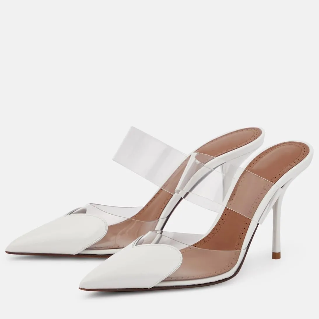 Women's High Heeled Mules Heart Clear PVC Sandals Pointed Toe Stiletto Mule Slip On Sandals Party Wedding Dress Shoes