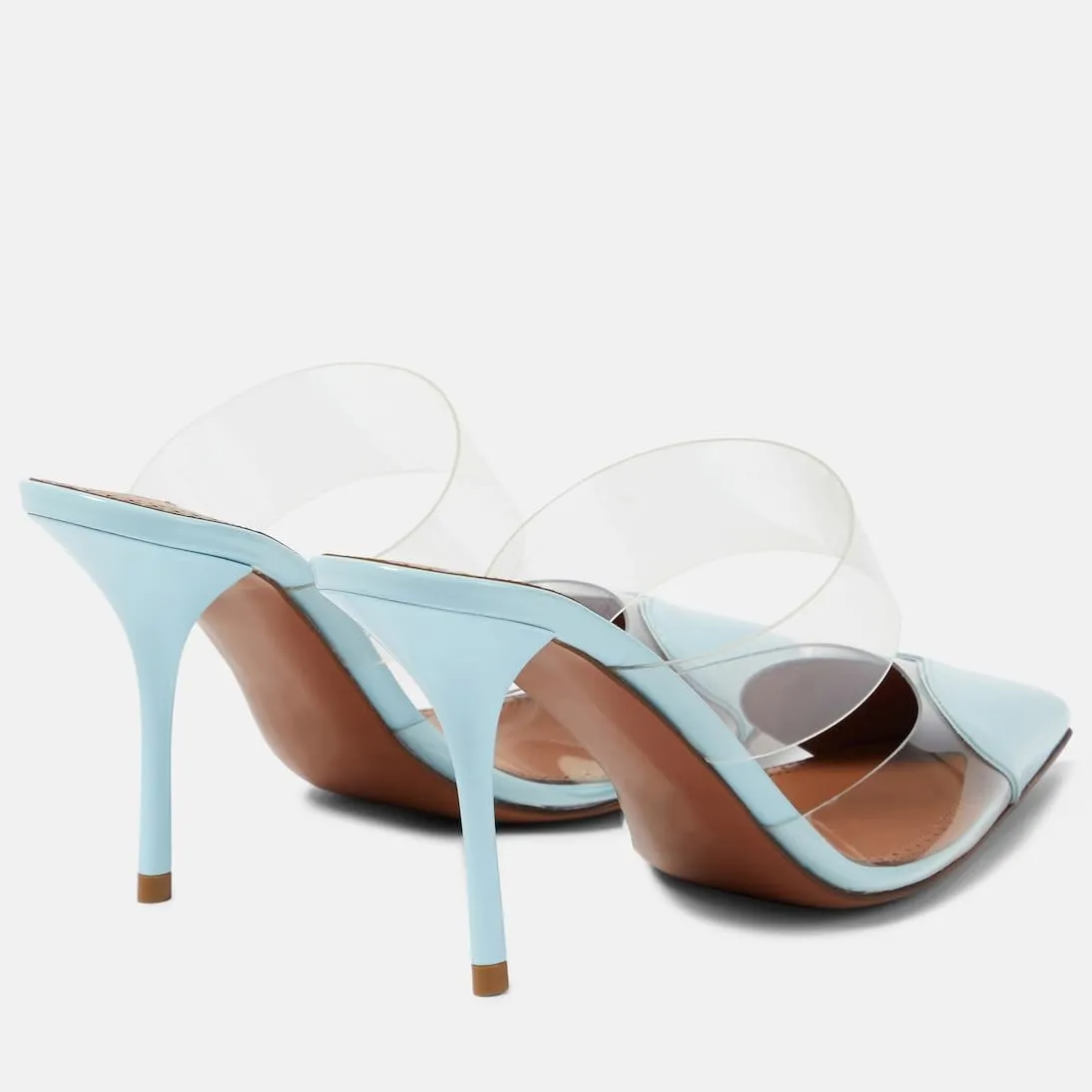 Women's High Heeled Mules Heart Clear PVC Sandals Pointed Toe Stiletto Mule Slip On Sandals Party Wedding Dress Shoes