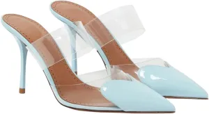 Women's High Heeled Mules Heart Clear PVC Sandals Pointed Toe Stiletto Mule Slip On Sandals Party Wedding Dress Shoes