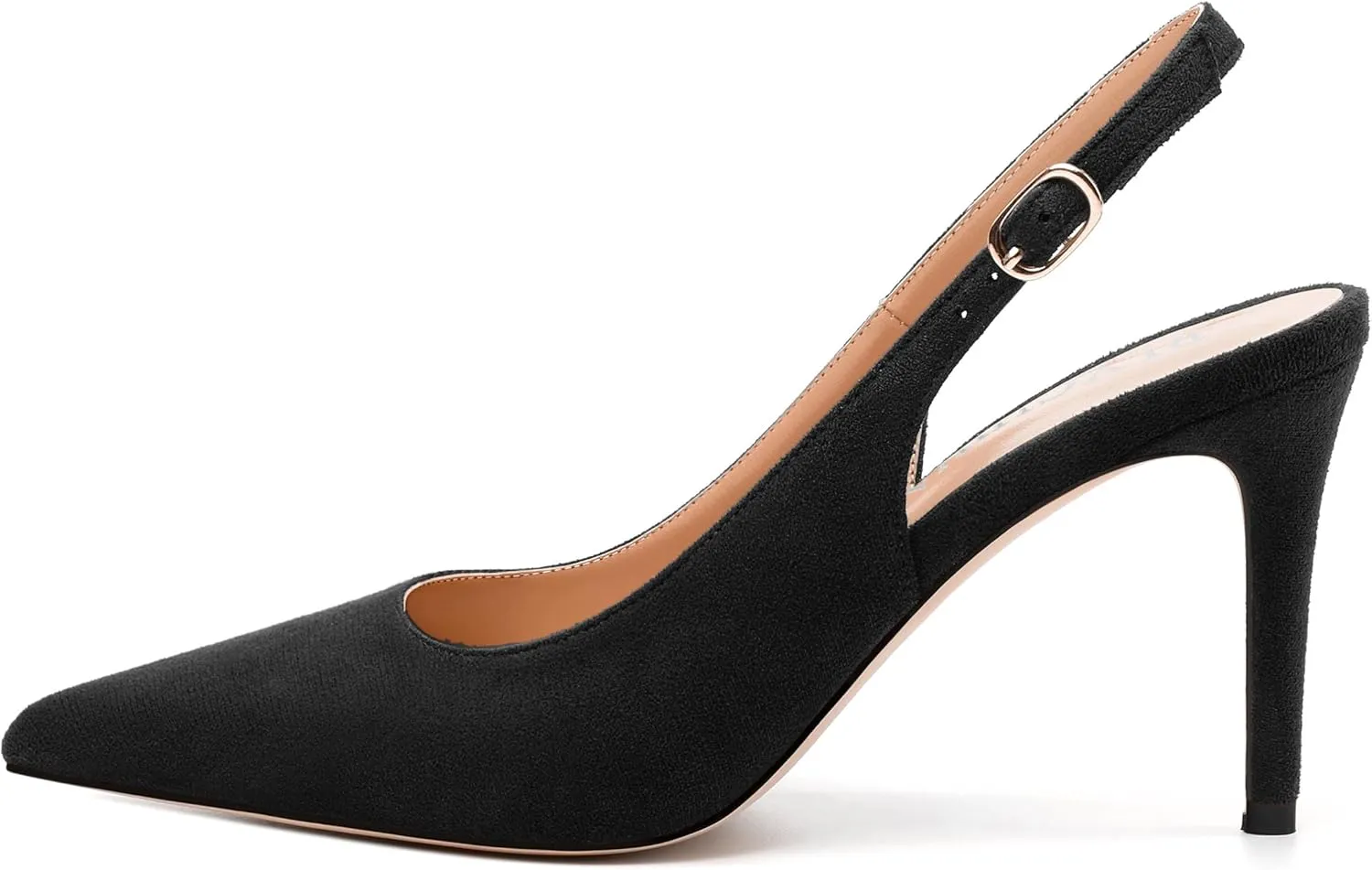 Womens High Heels Fashion Pointed Toe Buckle Slingback Pumps Solid Suede Shoes for Women