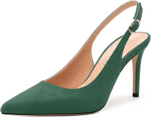 Womens High Heels Fashion Pointed Toe Buckle Slingback Pumps Solid Suede Shoes for Women