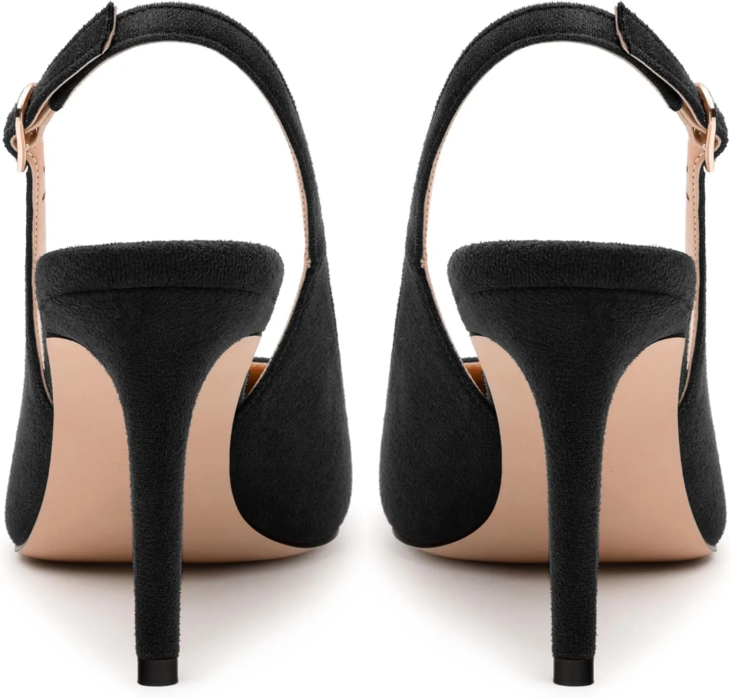 Womens High Heels Fashion Pointed Toe Buckle Slingback Pumps Solid Suede Shoes for Women