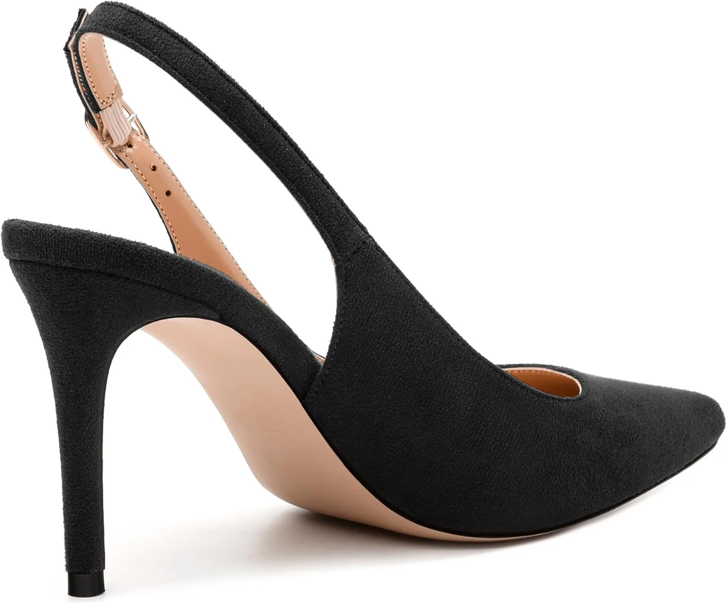 Womens High Heels Fashion Pointed Toe Buckle Slingback Pumps Solid Suede Shoes for Women