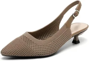 Womens Hollow Mesh Knitted Kitten Heels Slingback Work Pumps Comfortable Breathable Closed Pointed Toe Stylish Dressy Party Formal Shoes