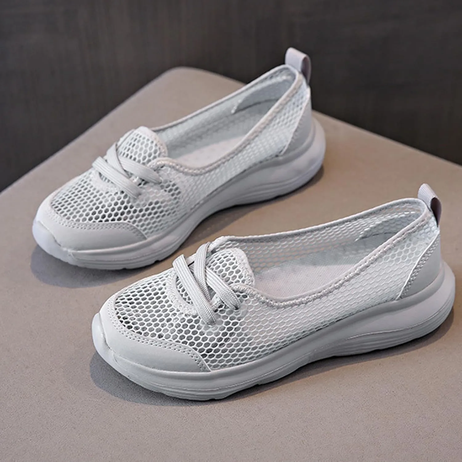 Women's Hollow Mesh Lace Up Flats Sneakers,Summer Fashion Breathable Low Top Backless Round Toe Comfortable Slip-on Soft Sole Casual Walking Shoe Loafer