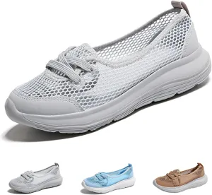 Women's Hollow Mesh Lace Up Flats Sneakers,Summer Fashion Breathable Low Top Backless Round Toe Comfortable Slip-on Soft Sole Casual Walking Shoe Loafer