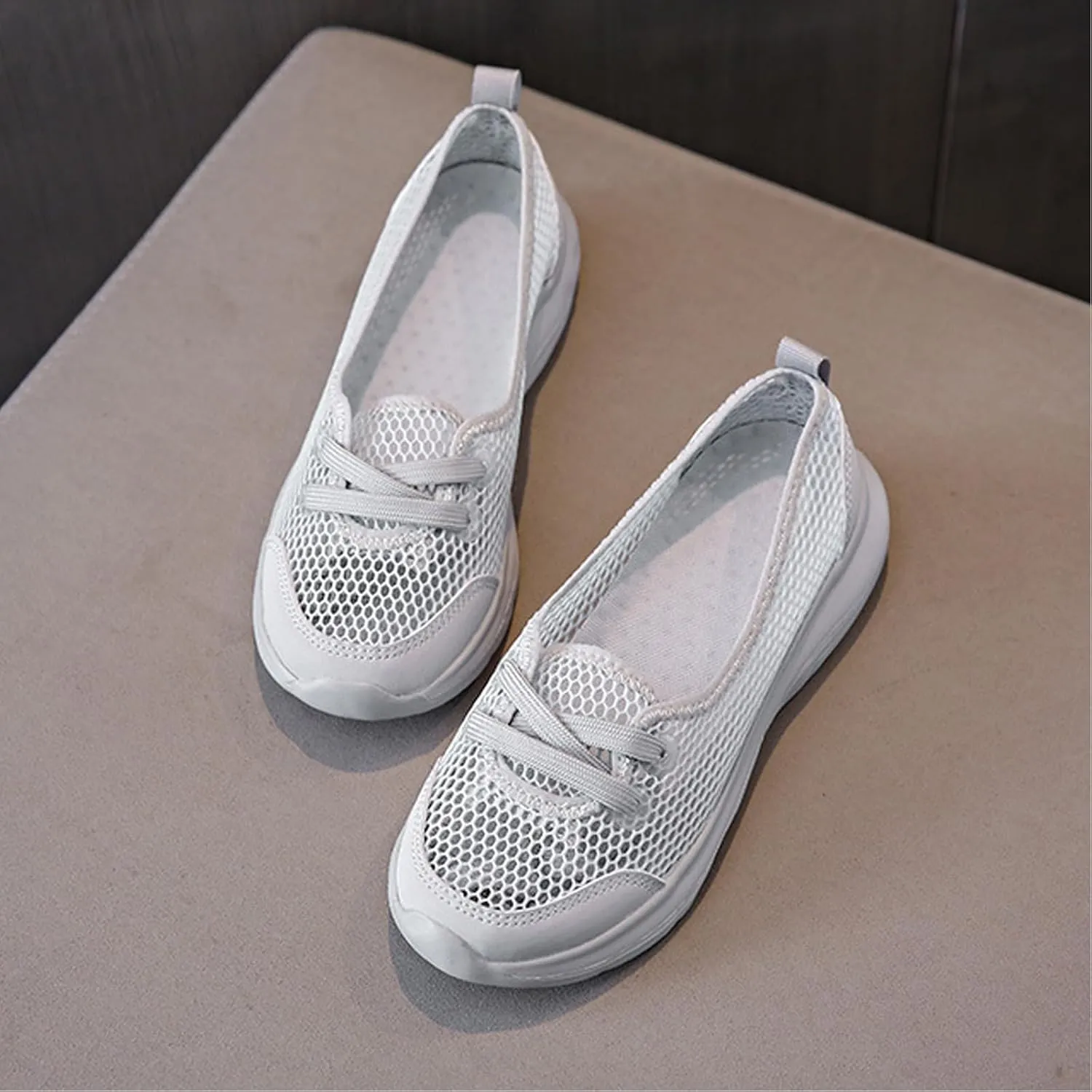 Women's Hollow Mesh Lace Up Flats Sneakers,Summer Fashion Breathable Low Top Backless Round Toe Comfortable Slip-on Soft Sole Casual Walking Shoe Loafer
