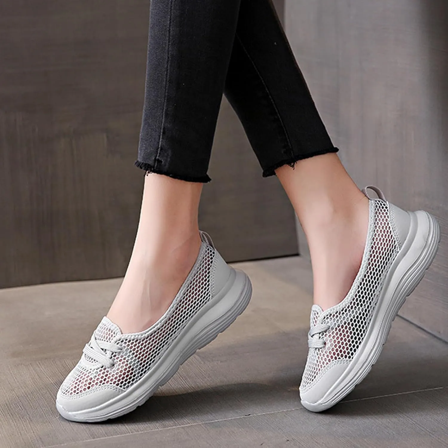 Women's Hollow Mesh Lace Up Flats Sneakers,Summer Fashion Breathable Low Top Backless Round Toe Comfortable Slip-on Soft Sole Casual Walking Shoe Loafer