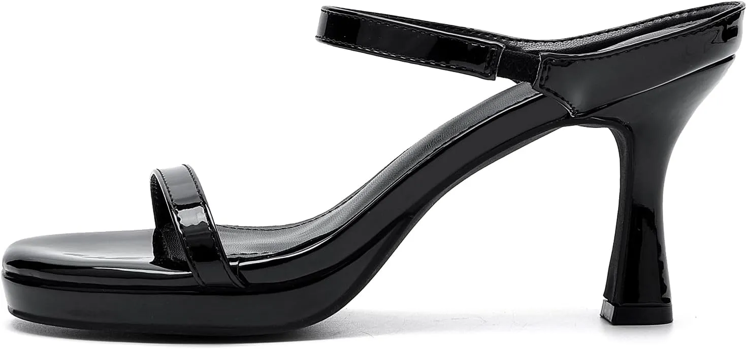 Women's Kitten Heels Platform Sandals, Open Toe, Slip On, Round Toe, Two Strap