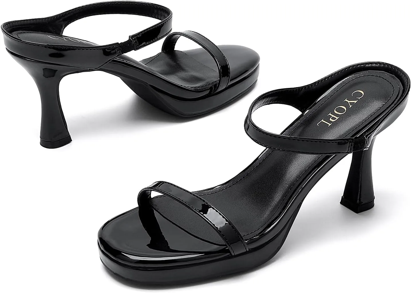 Women's Kitten Heels Platform Sandals, Open Toe, Slip On, Round Toe, Two Strap