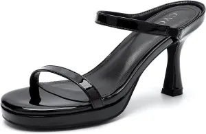 Women's Kitten Heels Platform Sandals, Open Toe, Slip On, Round Toe, Two Strap