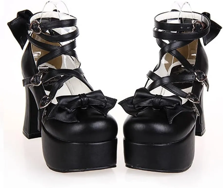 Women's Lolita Party Shoes Criss Cross Strappy High Heels Platform Pumps