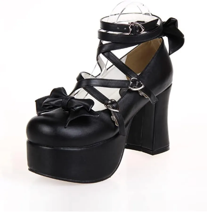 Women's Lolita Party Shoes Criss Cross Strappy High Heels Platform Pumps