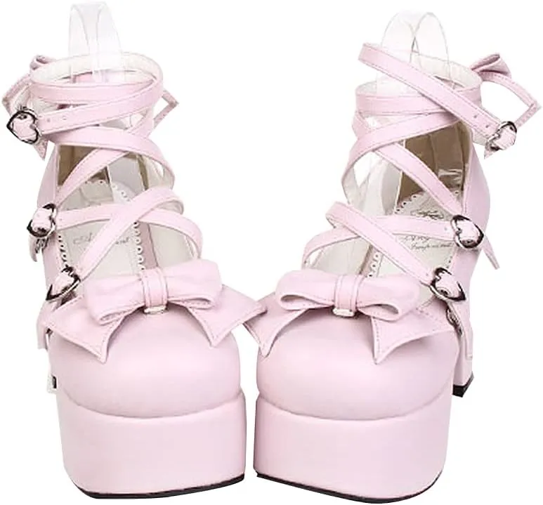 Women's Lolita Party Shoes Criss Cross Strappy High Heels Platform Pumps