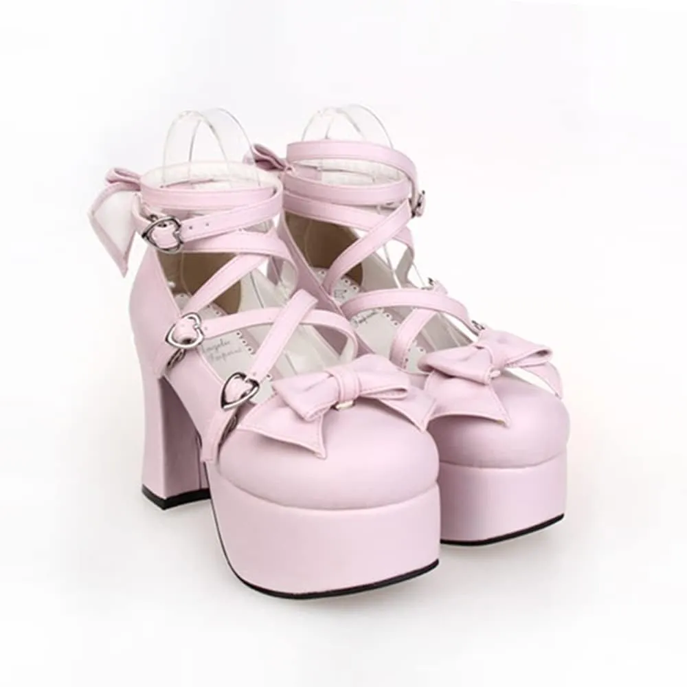 Women's Lolita Party Shoes Criss Cross Strappy High Heels Platform Pumps