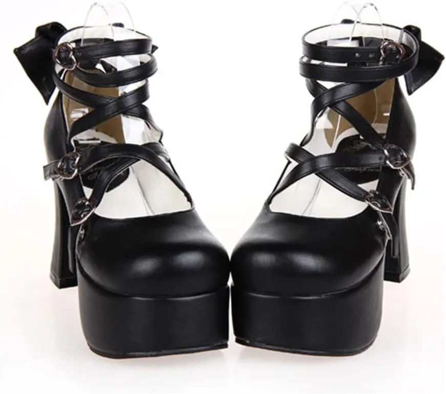 Women's Lolita Party Shoes Criss Cross Strappy High Heels Platform Pumps