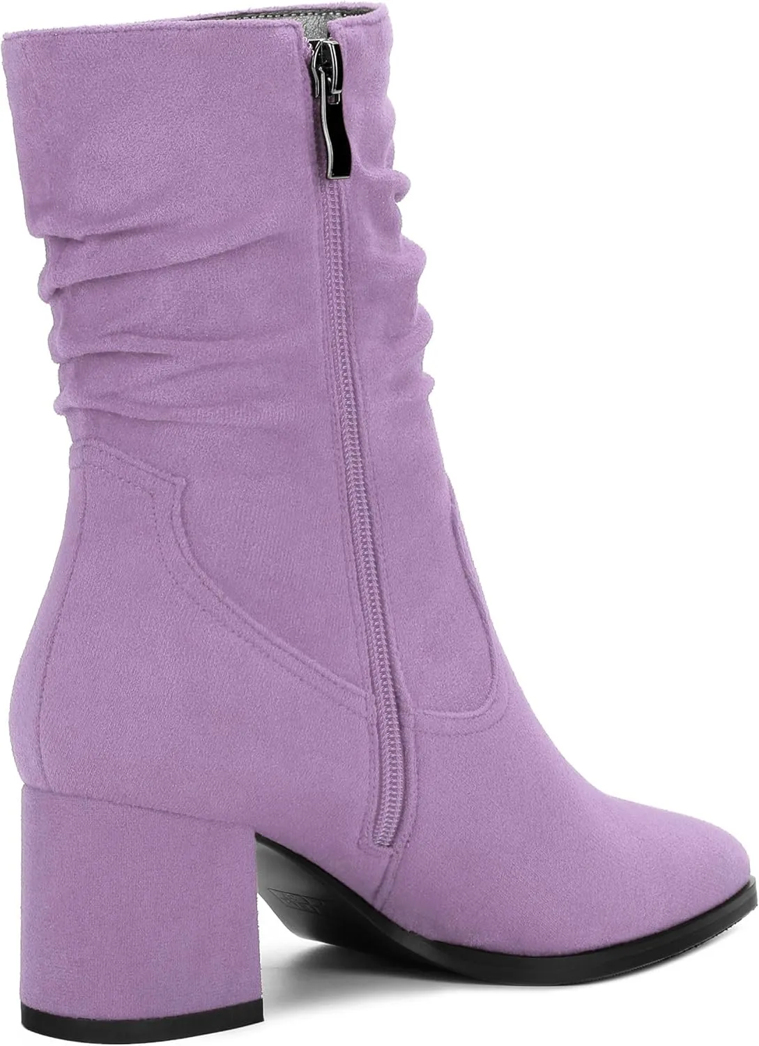 Women's Mid Calf Boots, Chunky Heel Pleated Calf Boots for Women, Fashion Pointed Toe Side Zipper Mid Heel Women's Boots,Women Shoes for Workpalce, Street and Banquet.