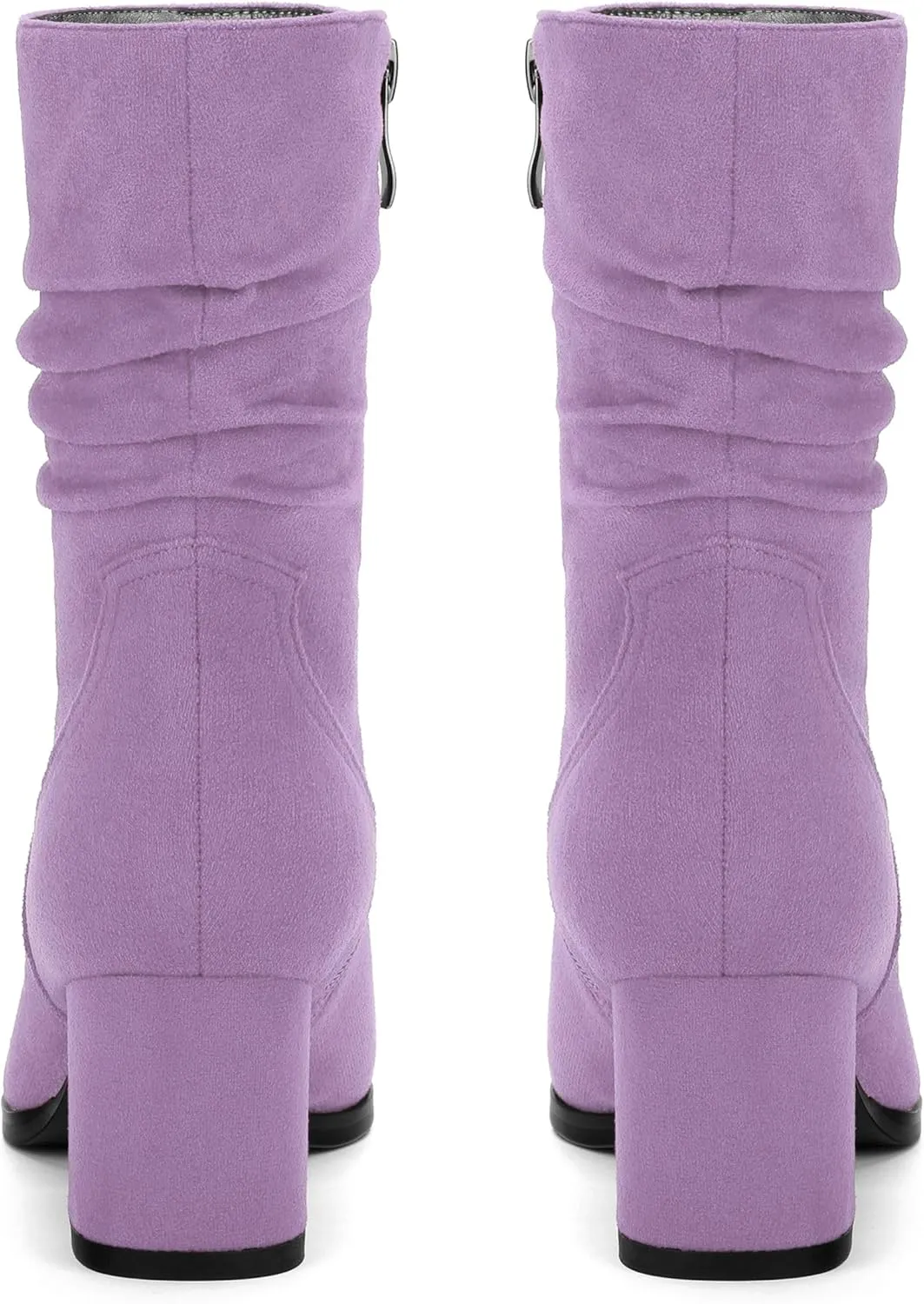 Women's Mid Calf Boots, Chunky Heel Pleated Calf Boots for Women, Fashion Pointed Toe Side Zipper Mid Heel Women's Boots,Women Shoes for Workpalce, Street and Banquet.