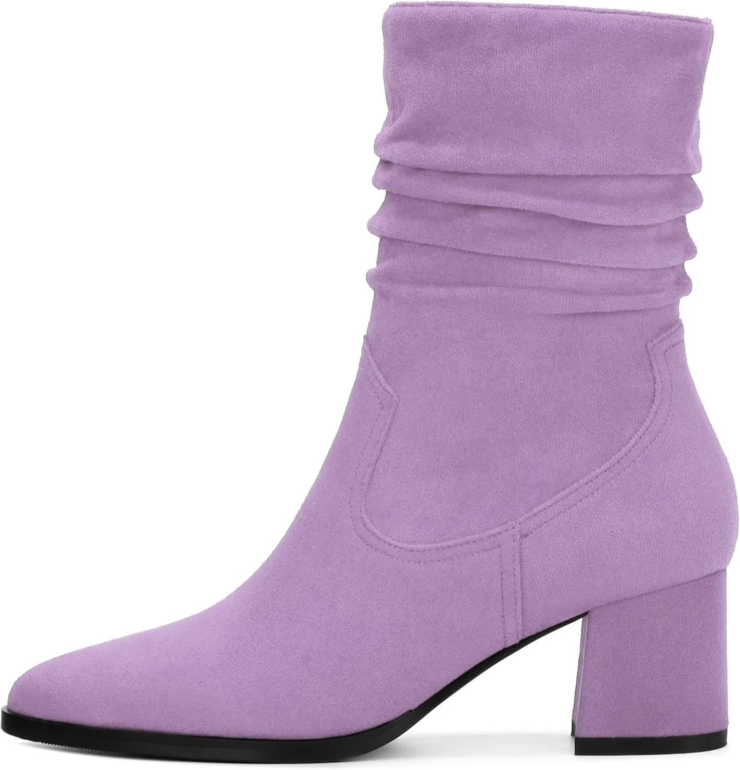 Women's Mid Calf Boots, Chunky Heel Pleated Calf Boots for Women, Fashion Pointed Toe Side Zipper Mid Heel Women's Boots,Women Shoes for Workpalce, Street and Banquet.