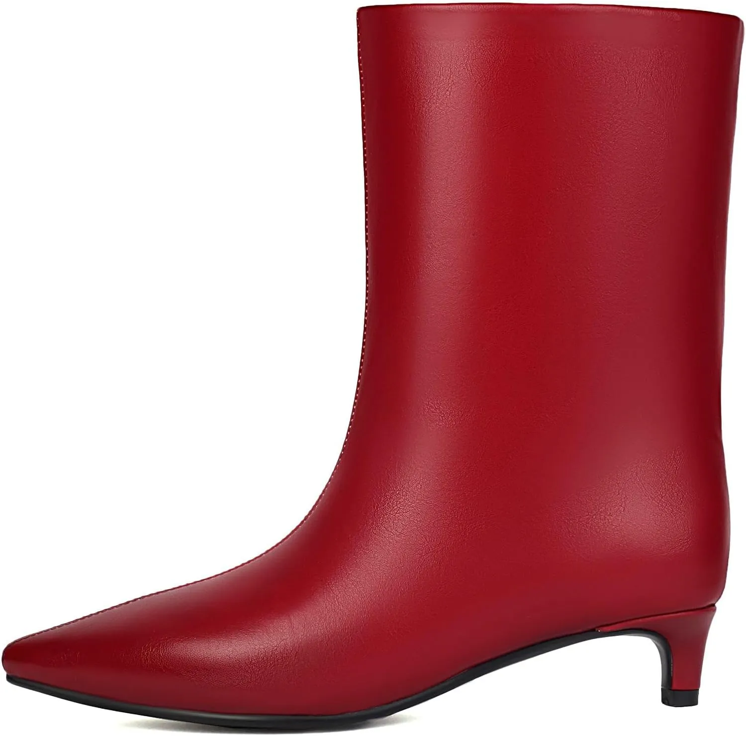 Women's Mid Calf Boots Wide Calf Kitten Heel Pointed Toe Pull On Low Heel Fall Boots