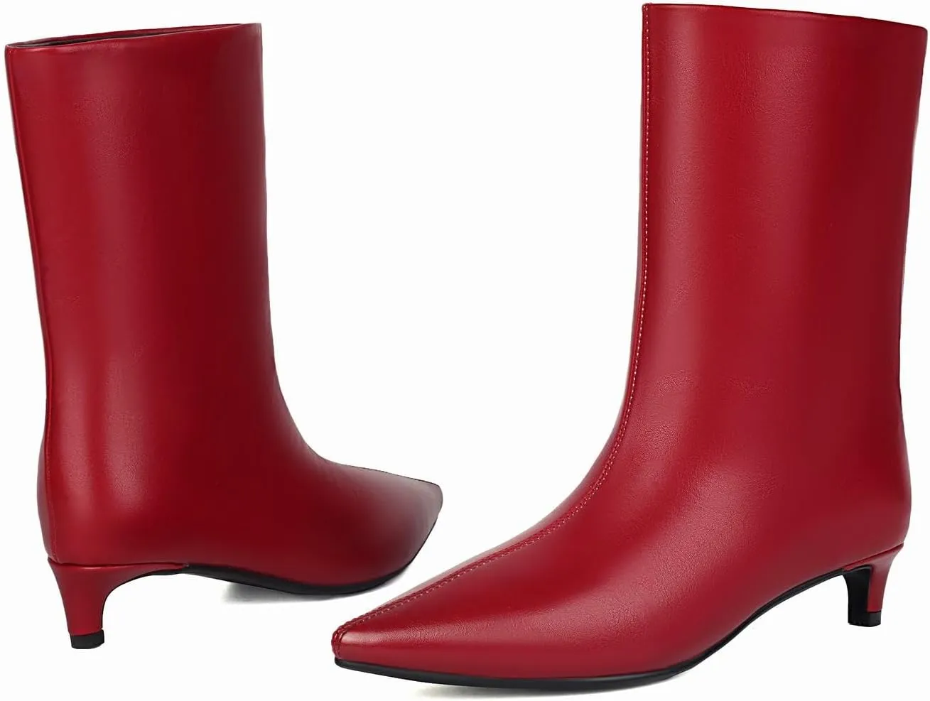 Women's Mid Calf Boots Wide Calf Kitten Heel Pointed Toe Pull On Low Heel Fall Boots