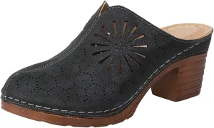 Women's Mules & Clogs Chunky Heel Spring Shoes Closed Toe Hollow Sandals Retro Slip On Slides Loafer Platform Mules