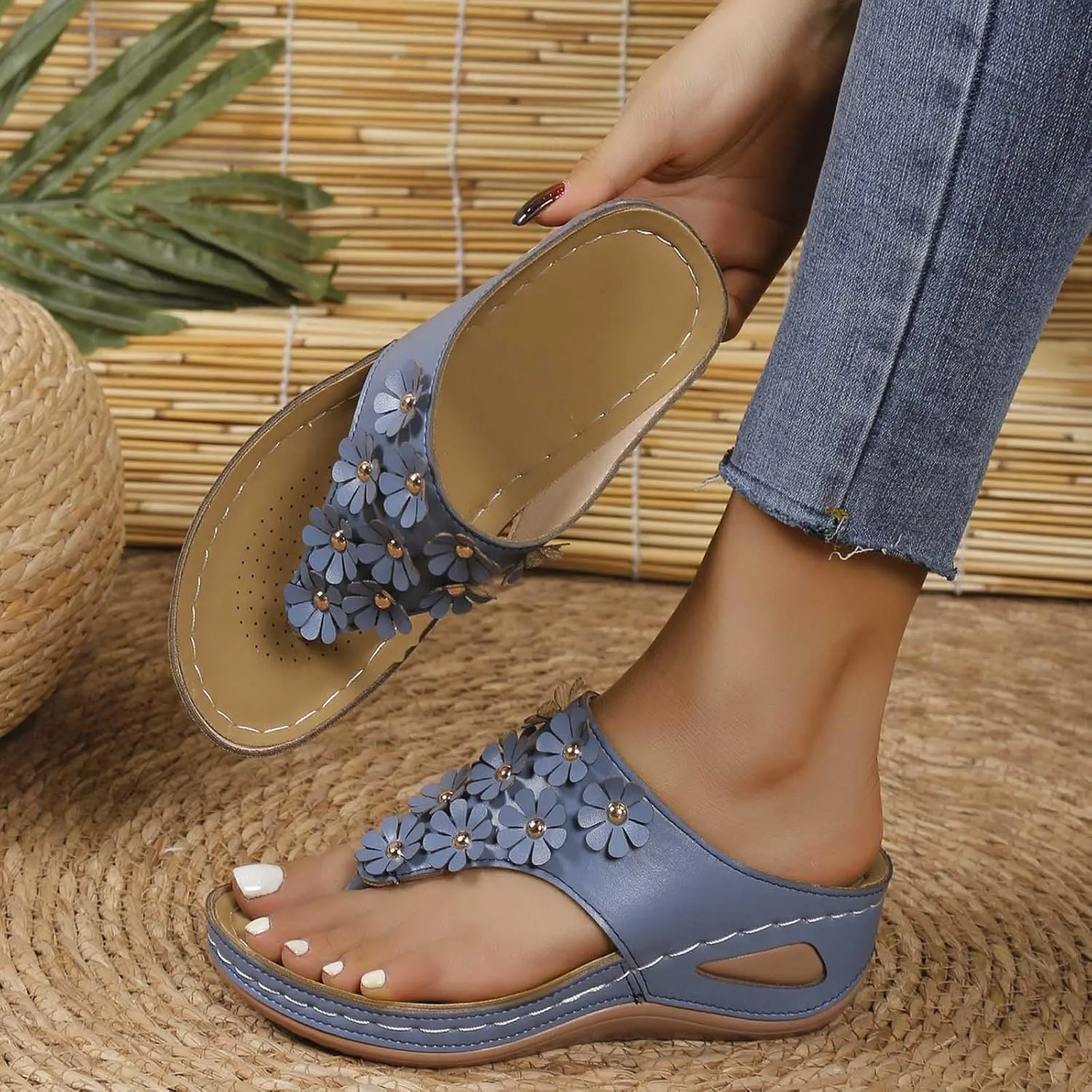 Women's New Summer Floral Wedge Flip-flops