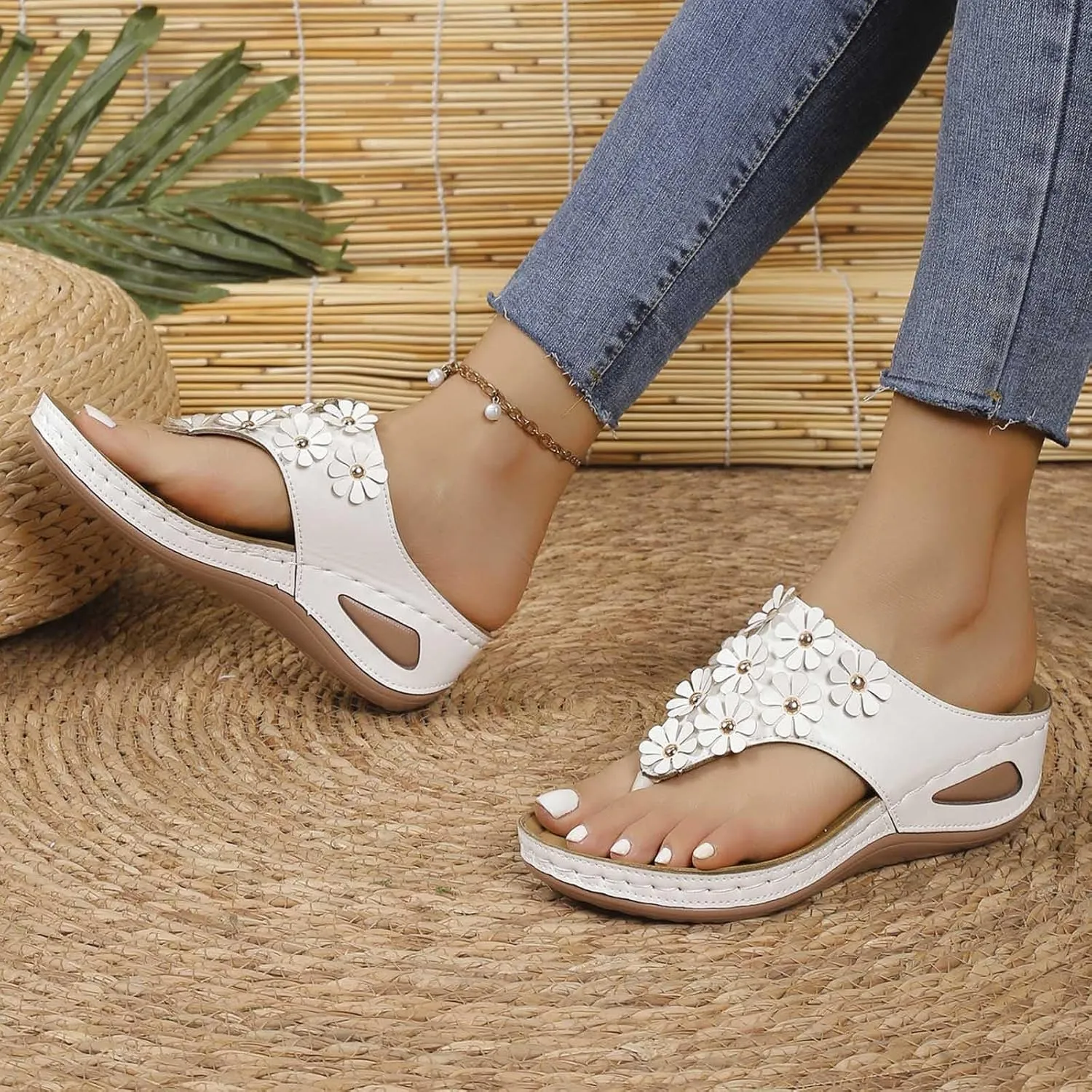 Women's New Summer Floral Wedge Flip-flops