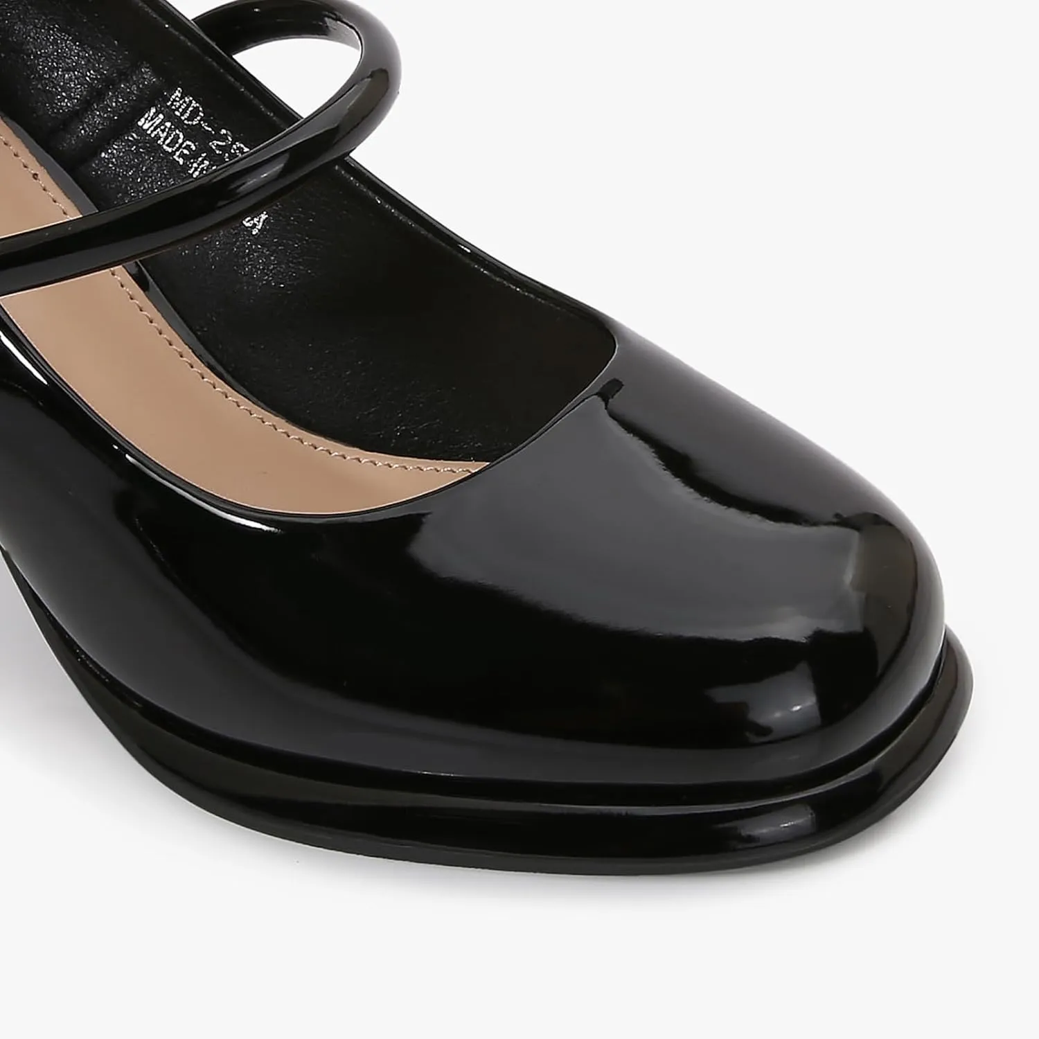 Women’s Patent Leather Block Heel Pumps, Chic Mary Jane Heels with Cushioned Insole & Gold Accent for Elegance and All-Day Comfort