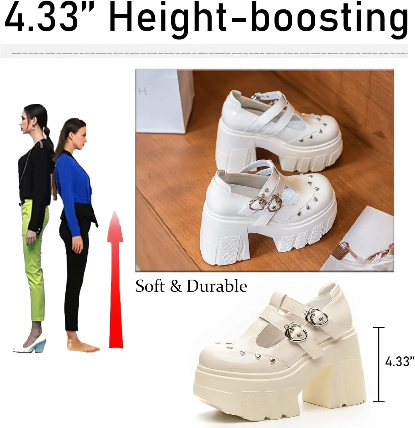 Women's Patent Leather Platform Mary Janes Pumps with Adjust Love Buckle Strap Fashion Comfort Round Toe Chunky High Heels Uniform Lolita Dress Shoes for Party Prom Date Wedding