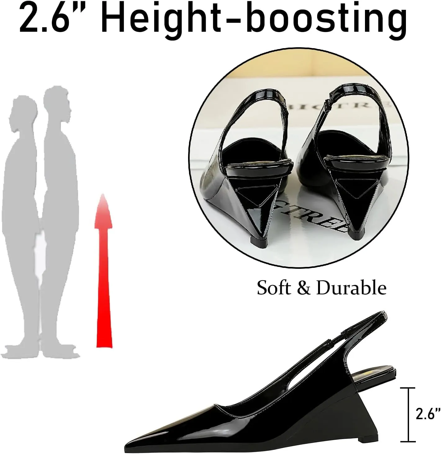 Women's Patent Leather Slingback Wedge Pumps Fashion Closed Pointed Toe Slip-on Elegant High Heels for Party Date Wedding Dressy Shoes