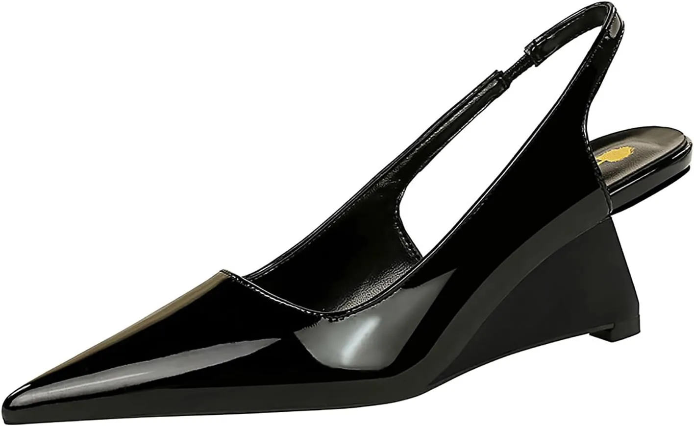 Women's Patent Leather Slingback Wedge Pumps Fashion Closed Pointed Toe Slip-on Elegant High Heels for Party Date Wedding Dressy Shoes
