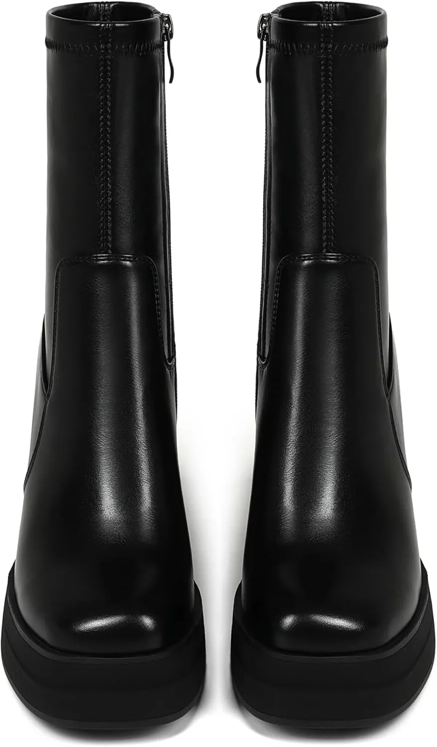 Women's Platform Ankle Boots Chunky High Heel Square Toe Stretch Short Gogo Combat Boots Booties for Women (not for wide calf)