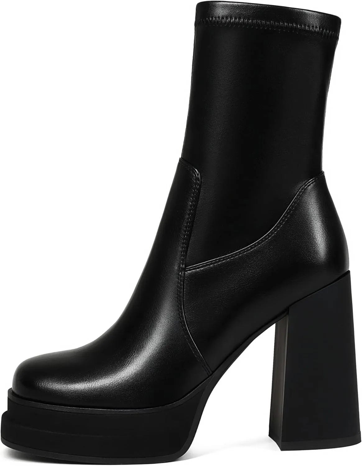 Women's Platform Ankle Boots Chunky High Heel Square Toe Stretch Short Gogo Combat Boots Booties for Women (not for wide calf)