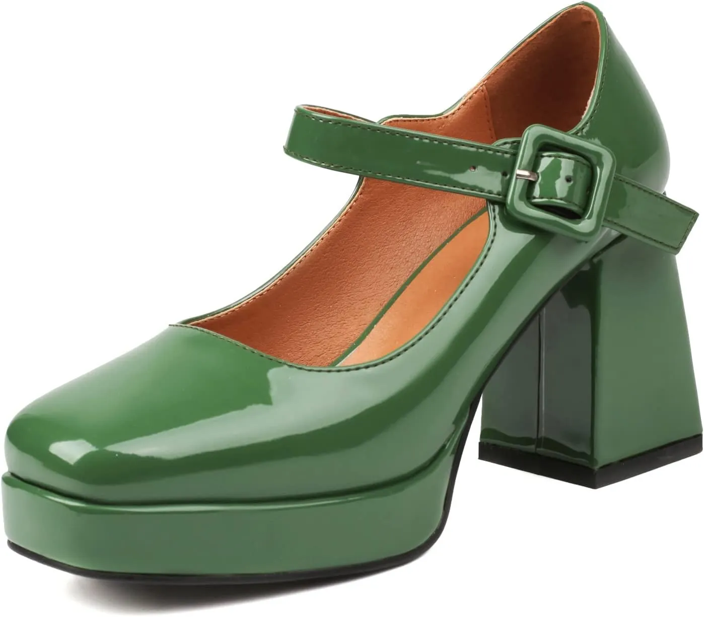 Women's Platform Chunky Heels Square Toe Block Heel Mary Janes Pumps Shoes