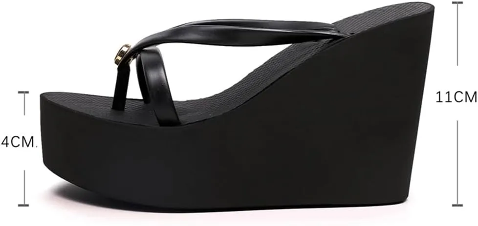 Women's Platform Flip Flops – 4.33" Heel, Slip-On Beach Sandals, Stylish & Comfortable Summer Wedge Sandals for Casual Wear