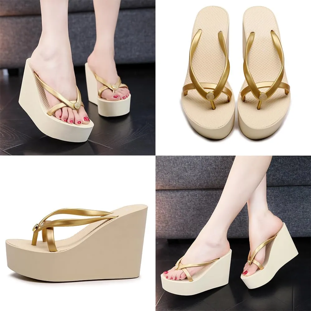 Women's Platform Flip Flops – 4.33" Heel, Slip-On Beach Sandals, Stylish & Comfortable Summer Wedge Sandals for Casual Wear