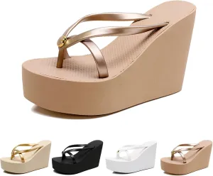Women's Platform Flip Flops – 4.33" Heel, Slip-On Beach Sandals, Stylish & Comfortable Summer Wedge Sandals for Casual Wear