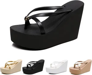Women's Platform Flip Flops – 4.33" Heel, Slip-On Beach Sandals, Stylish & Comfortable Summer Wedge Sandals for Casual Wear