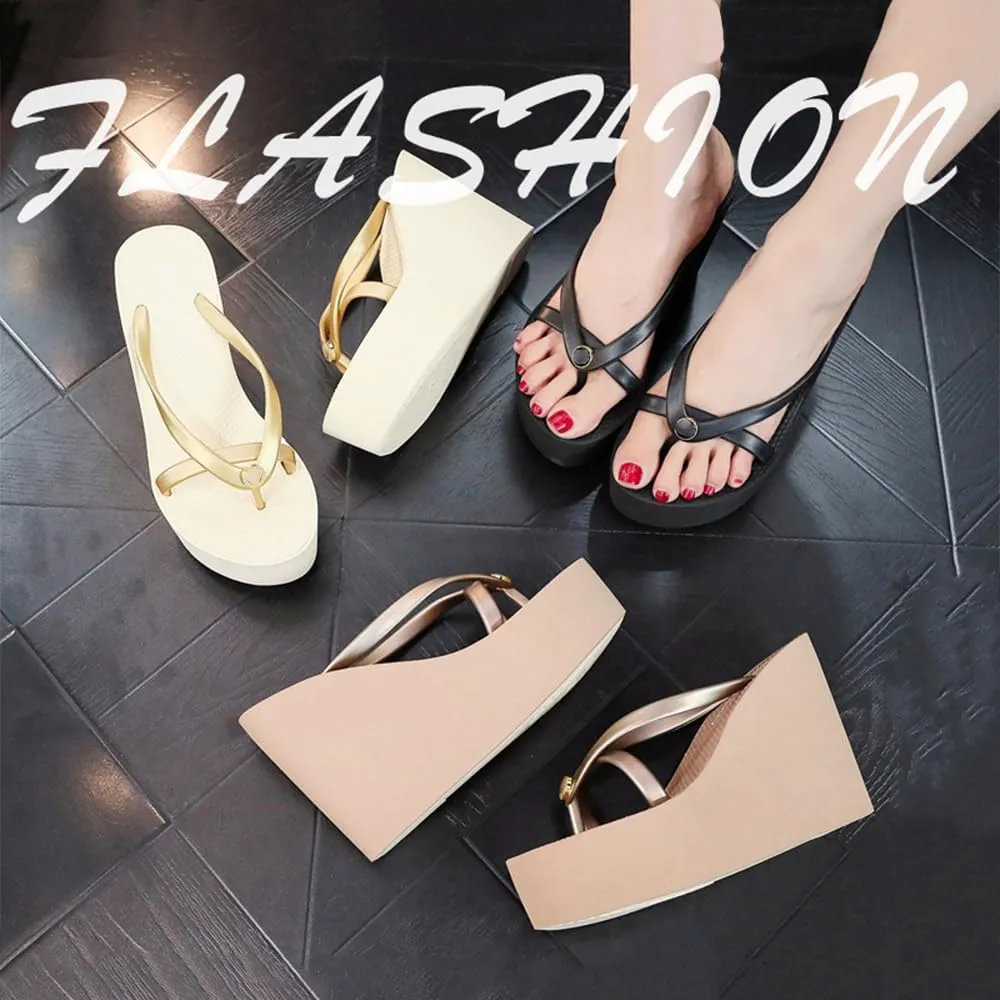 Women's Platform Flip Flops – 4.33" Heel, Slip-On Beach Sandals, Stylish & Comfortable Summer Wedge Sandals for Casual Wear