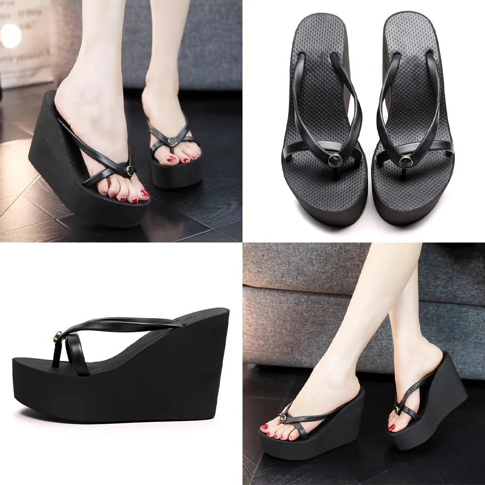 Women's Platform Flip Flops – 4.33" Heel, Slip-On Beach Sandals, Stylish & Comfortable Summer Wedge Sandals for Casual Wear