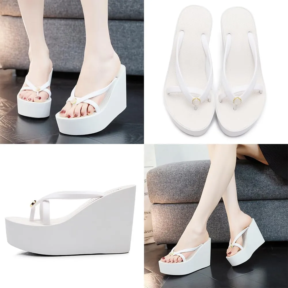 Women's Platform Flip Flops – 4.33" Heel, Slip-On Beach Sandals, Stylish & Comfortable Summer Wedge Sandals for Casual Wear