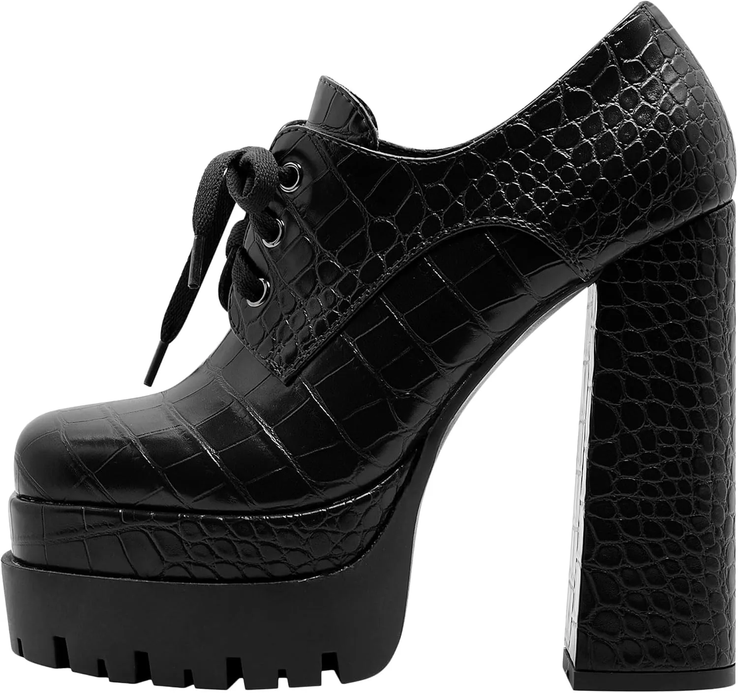Women's Platform Pumps Round Toe Lace Up Oxford Shoes 15cm/6 inch Chunky Heel Ankle Booties