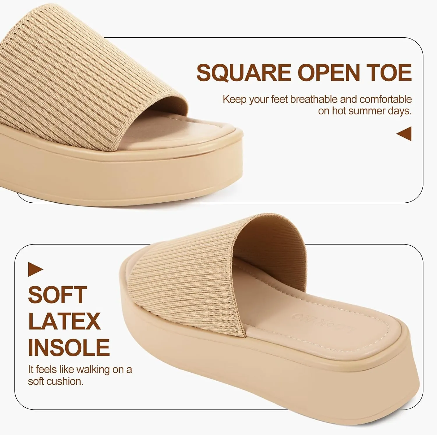 Women's Platform Sandals Comfortable Open Toe Slip On Wedge Slides Summer Casual Flatform Chunky Sandals, Black