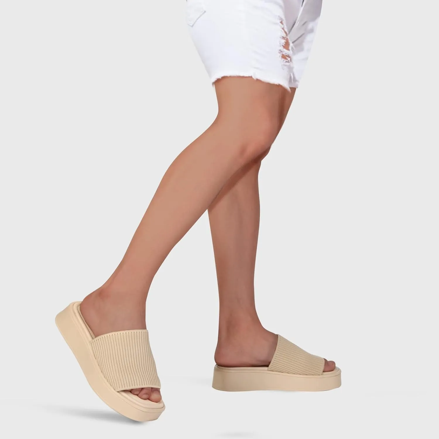 Women's Platform Sandals Comfortable Open Toe Slip On Wedge Slides Summer Casual Flatform Chunky Sandals, Black