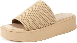 Women's Platform Sandals Comfortable Open Toe Slip On Wedge Slides Summer Casual Flatform Chunky Sandals, Black