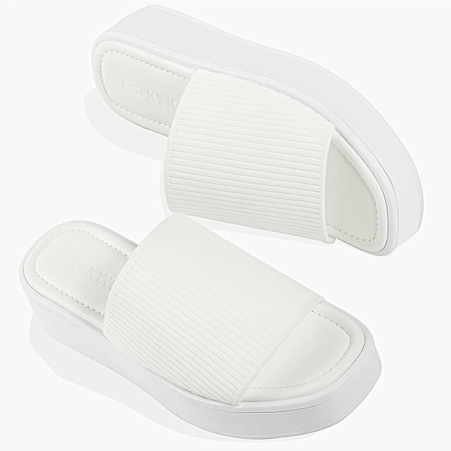 Women's Platform Sandals Comfortable Open Toe Slip On Wedge Slides Summer Casual Flatform Chunky Sandals, Black