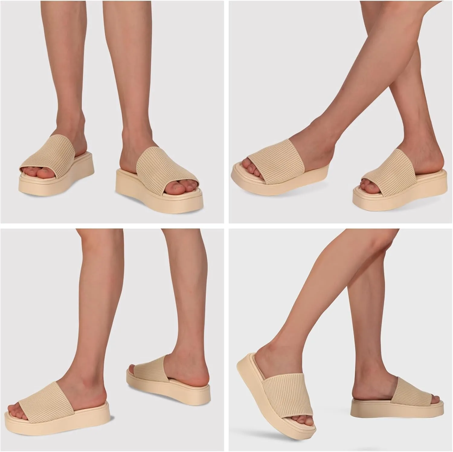 Women's Platform Sandals Comfortable Open Toe Slip On Wedge Slides Summer Casual Flatform Chunky Sandals, Black