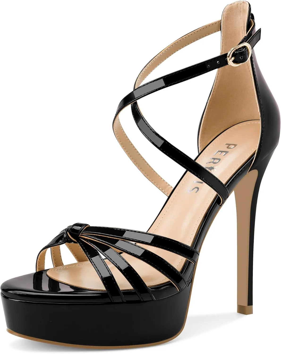 Women's Platform Stiletto Heels Cross Strap Open Peep Toe High Heel Sandals Ankle Strap Crisscross Dress Stilettos Summer Shoes for Ladies Sexy Fashion